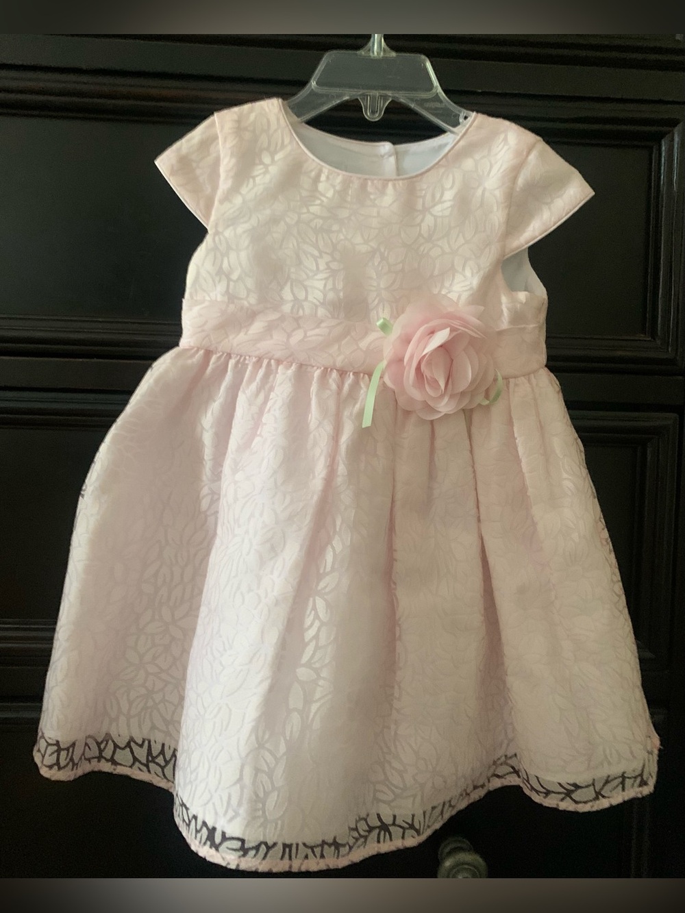 Toddler Pink Floral Embossed Party Dress with Rosette